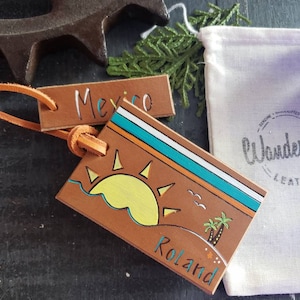 Mexico Luggage Tag. Mexico Tag. Tropical Luggage Tags. Leather Luggage Tags. Vintage Inspired Luggage Tag. Vintage Tags
