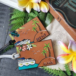 Handcrafted Leather Cruise Luggage Tag Sets: USA Recycled Leather