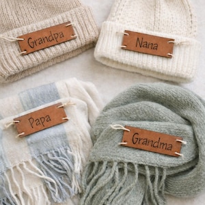 Custom Leather Sew On Labels for Hats Gloves Scarves Blankets | Personalized Name Patch