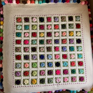 Handmade Granny Square Crochet Rose Multicolour Blanket