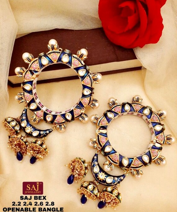 Indian Ethnic Rajasthani Kada Bangle Jadau Meenakari jhumki