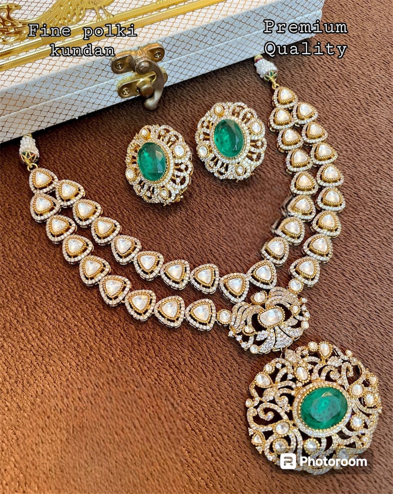 Sabyasachi Inspired Uncut Polki Kundan Designer Necklace Set With Doublet Stone
