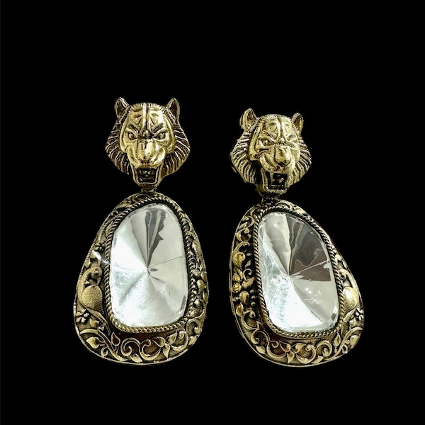 Sabyasachi inspired Moissanite Kundan Bengal Tiger Earrings/Sabhyasachi jewellery Bollywood Earring