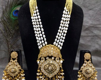 Sabyasachi Inspired Uncut Polki Kundan With MOP Designer Necklace Set.
