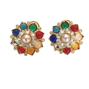 Sabyasachi Inspired/Navratan Kundan Designer Earrings/Studs.
