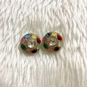Sabyasachi Inspired/ Navratan Uncut Polki Kundan Designer Tops/Studs