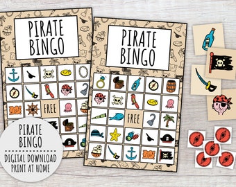 Pirate Bingo Game For Kids, Kids Birthday Party Game, Preschool Classroom Game And Family Activity (Printable PDFs)