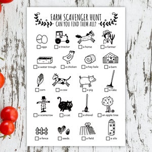 Farm Scavenger Hunt for Kids, Outdoor Kids Activities and Kids Birthday ...