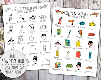 Hotel Scavenger Hunt For Kids, Travel Treasure Hunt, Family Vacation And Hotel Resort Scavenger Hunt (Printable PDF in Color + B/W)
