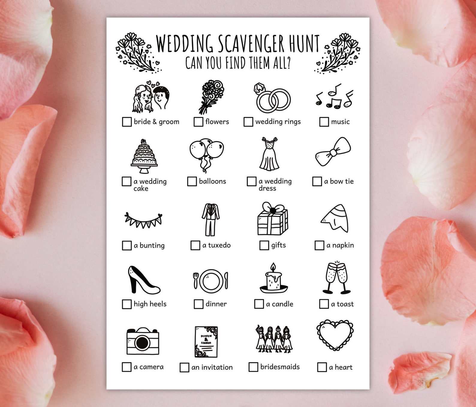 Wedding Scavenger Hunt for Kids, Bridal Romantic Treasure Hunt ...