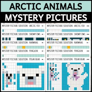 Arctic Animals Mystery Picture Worksheets Pixel Art Color by Code