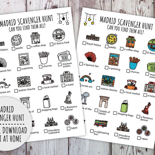 Madrid Schnitzeljagd für Kinder, Reise Städtereise Schatzsuche, Familienurlaub Spanien Aktivität Schnitzeljagd (Printable PDF in Farbe + S/W)