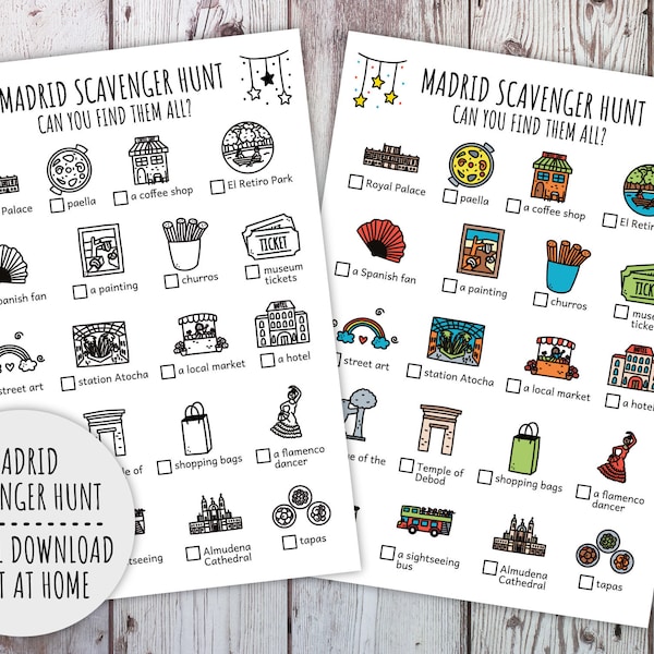 Madrid Schnitzeljagd für Kinder, Reise Städtereise Schatzsuche, Familienurlaub Spanien Aktivität Schnitzeljagd (Printable PDF in Farbe + S/W)