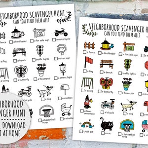 Chasse au trésor de quartier pour les enfants, activité en plein air pour les enfants, jeu imprimable et chasse au trésor de quartier (PDF imprimable en couleur + N/B)