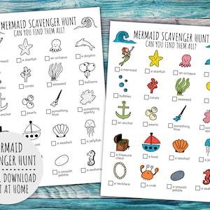 Mermaid Scavenger Hunt For Kids, Magical Sea Treasure Hunt, Mermaid Birthday Party Activity And Mermaid Game (Printable PDF in Color + B/W)