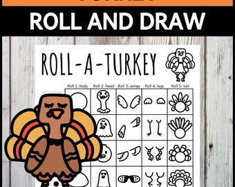 Roll a Turkey Roll And Draw Thanksgiving Dice Drawing Activity