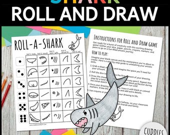 Roll-a-shark Roll And Draw a Shark Game Ocean Dice Drawing Activity For Kids (Printable PDF)