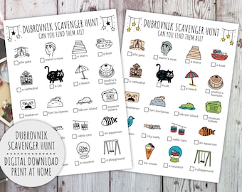 Dubrovnik Scavenger Hunt For Kids, Travel City Trip Treasure Hunt, Vacation Croatia Activity Scavenger Hunt (Printable PDF in Color + B/W)