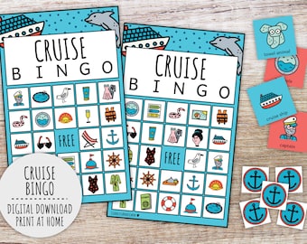 Juego de bingo de viaje en crucero para niños, juego de fiesta de viaje para niños, juego de aula y actividad de vacaciones familiares en crucero de verano (PDF imprimibles)
