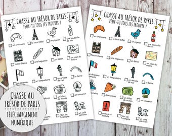 Chasse au trésor de Paris pour enfants – Activité voyage & famille (PDF imprimable couleur + noir et blanc)