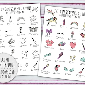 Chasse au trésor de la licorne pour les enfants, chasse au trésor de la licorne magique et jeu de fête d'anniversaire de la fille de la licorne (PDF imprimable en couleur + N/B)