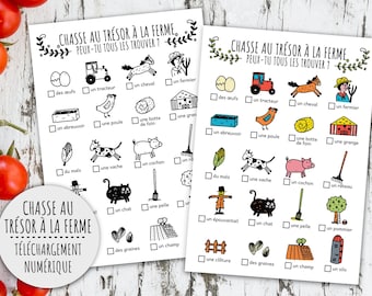 Chasse au trésor à la ferme pour enfants, Activités extérieures et jeu d’anniversaire à la ferme (PDF imprimable en couleur + N/B)