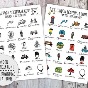 London Scavenger Hunt For Kids, Travel City Trip Treasure Hunt, UK Family Vacation Activity Scavenger Hunt (Printable PDF in Color + B/W)