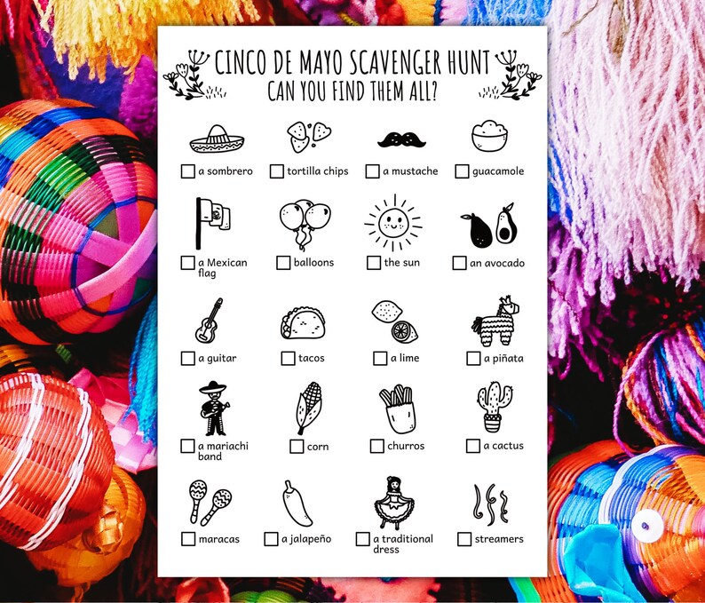 Cinco De Mayo Scavenger Hunt for Kids, Outdoor Mexican Treasure Hunt ...