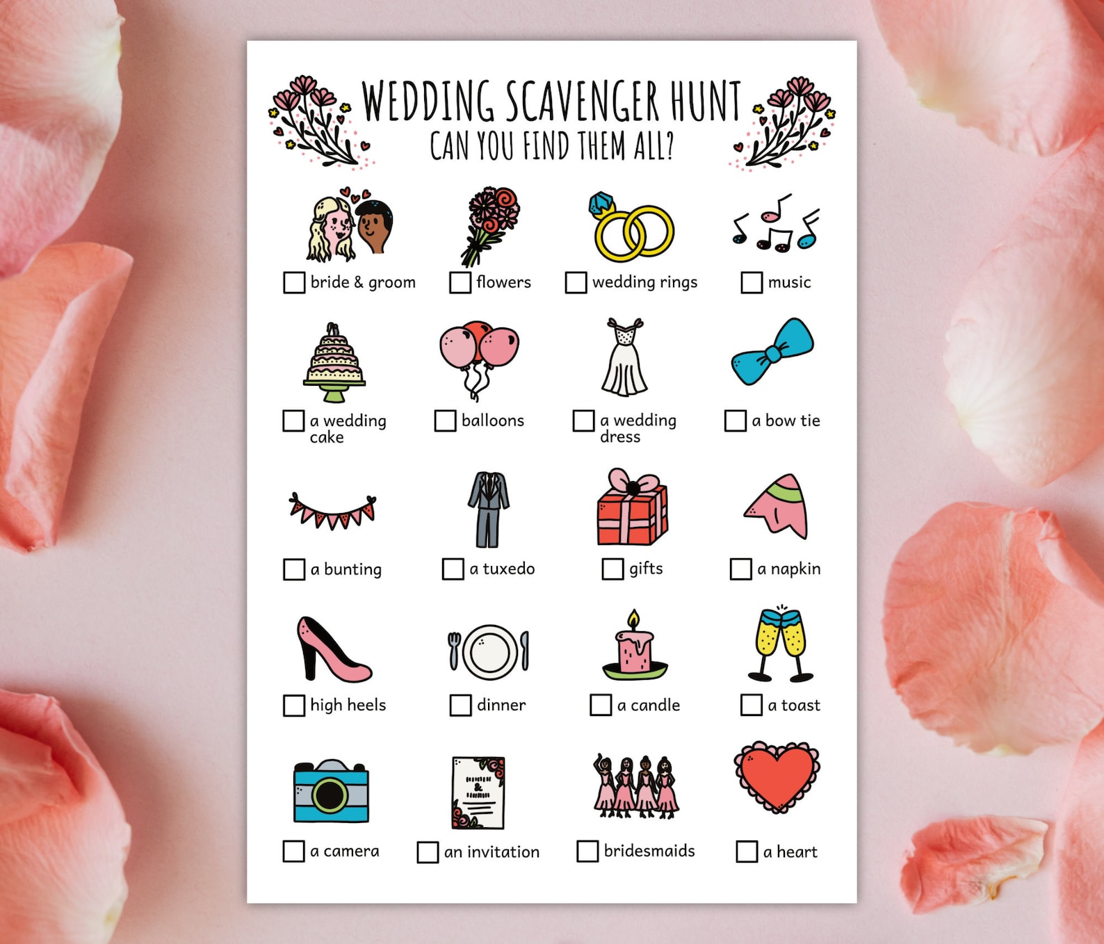 Wedding Scavenger Hunt for Kids, Bridal Romantic Treasure Hunt ...