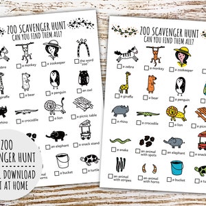 Zoo Scavenger Hunt For Kids, Zoo Treasure Hunt, Zoo Party Game And Wild Animals Scavenger Hunt (Printable PDF in Color + B/W)