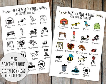 Park Scavenger Hunt For Kids, Outdoors Kids Activity, Printable Game And City Park Treasure Hunt (Printable PDF in Color + B/W)