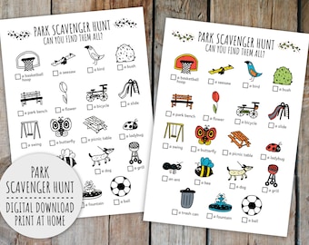 Park Scavenger Hunt For Kids, Outdoors Kids Activity, Printable Game And City Park Treasure Hunt (Printable PDF in Color + B/W)