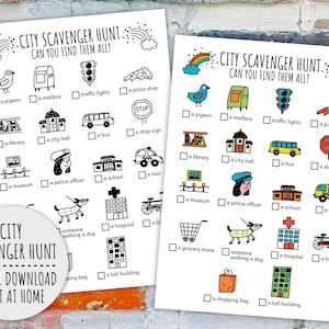 Chasse au trésor de la ville pour les enfants, activité pour les enfants en plein air et chasse au trésor de la ville (PDF imprimable en couleur + N/B)