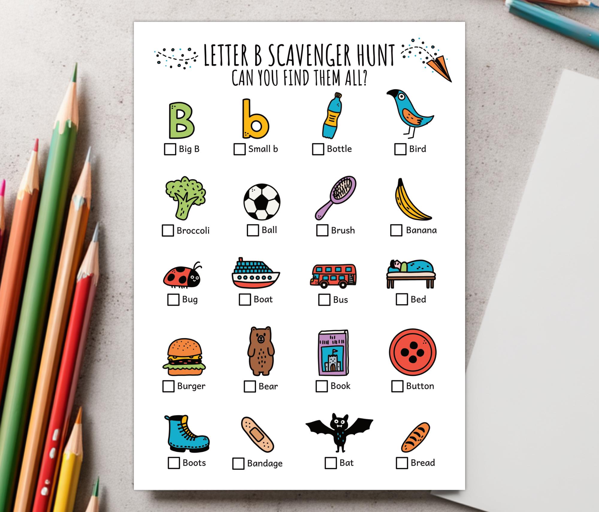 Letter B Scavenger Hunt for Kids | Alphabet Activity, Preschool ...