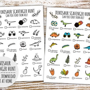 Dinosaur Scavenger Hunt For Kids, Dino Treasure Hunt And Dinosaur Birthday Party Game (Printable PDF in Color + B/W)