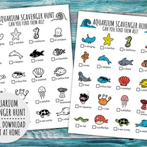 Aquarium Scavenger Hunt For Kids, Under The Sea Treasure Hunt And Ocean Scavenger Hunt For Children  (Printable PDF in Color + B/W)
