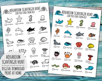 Aquarium Scavenger Hunt For Kids, Under The Sea Treasure Hunt And Ocean Scavenger Hunt For Children  (Printable PDF in Color + B/W)