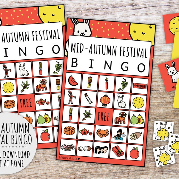 Mid-Autumn Festival Bingo Game For Kids, Kids Party Game, Harvest Classroom Game And Moon Festival Family Activity (Printable PDFs)