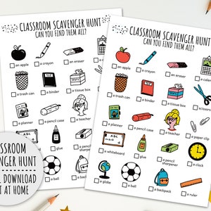 Classroom Scavenger Hunt For Kids, School Activity, Games For Class And Teacher Scavenger Hunt (Printable PDF in Color + B/W)