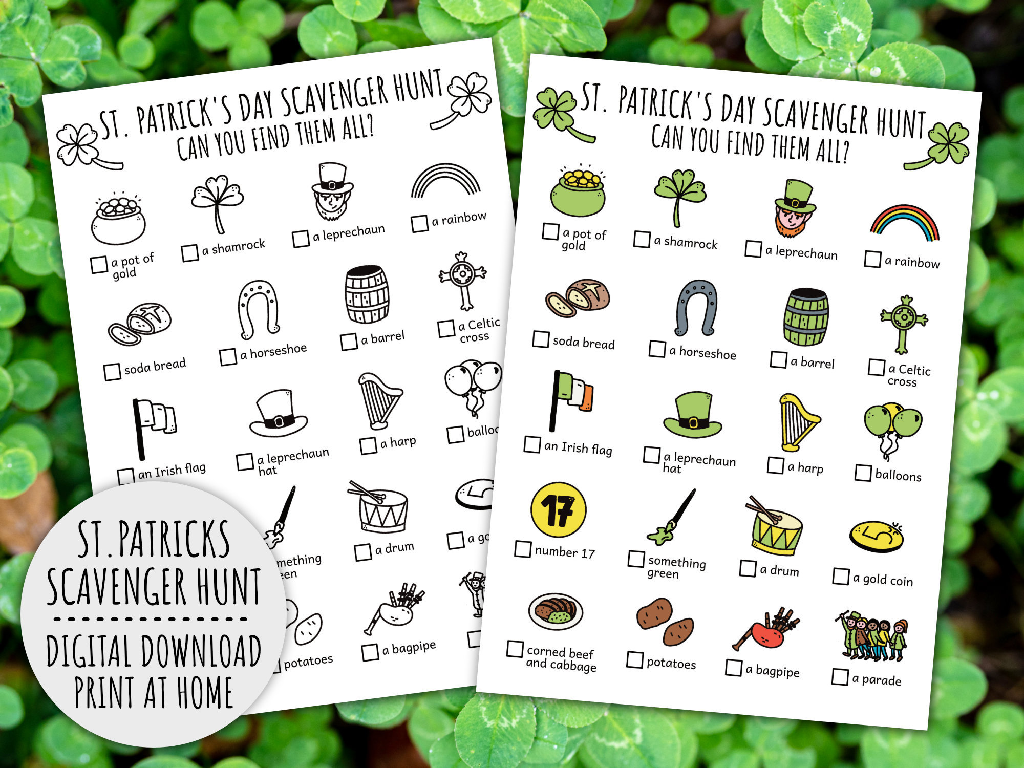 St. Patrick's Day Scavenger Hunt for Kids, St Patty's Treasure Hunt, St ...