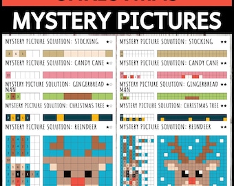 Christmas Mystery Picture Worksheets Pixel Art Color by Code