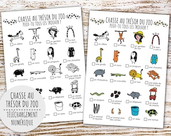 Chasse au trésor du zoo pour enfants – Jeu de fête & animaux sauvages (PDF imprimable couleur + noir et blanc)