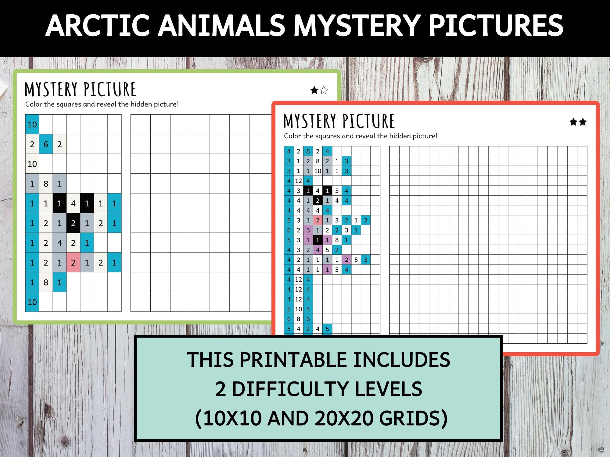 Arctic Animals Mystery Picture Worksheets Pixel Art Color by Code - Etsy