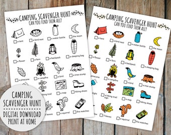 Camping Scavenger Hunt Printable For Kids, Treasure Hunt And Summer Camping Activity (Printable PDF in Color + B/W)