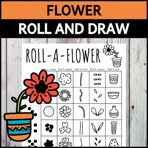 Roll-a-flower Roll And Draw a Flower Game Spring Dice Drawing Activity For Kids (Printable PDF)