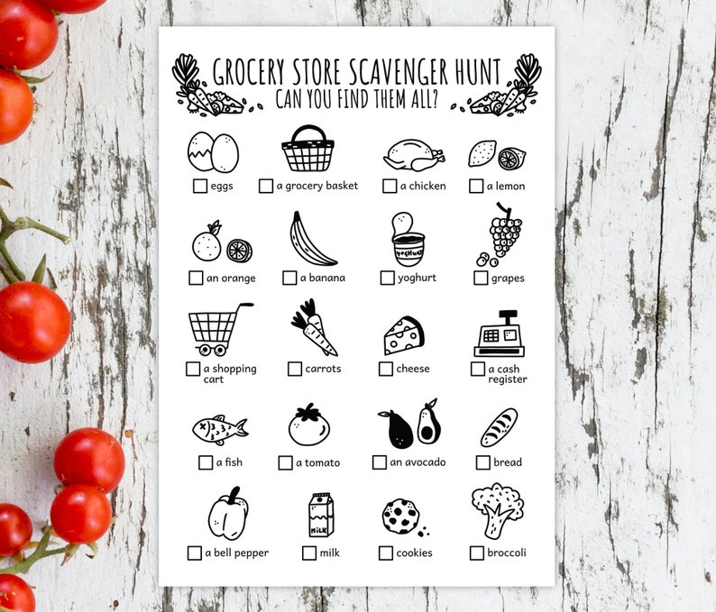 Grocery Store Scavenger Hunt for Kids, Grocery Store Treasure Hunt and