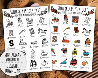 Saint Nicolas Scavenger Hunt For Kids, Winter Treasure Hunt, Dutch Sinterklaas, Sint en Piet Party Game  (Printable PDF in Color + B/W)