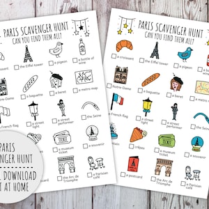 Caccia al tesoro a Parigi per bambini, viaggio in città, caccia al tesoro, caccia al tesoro con attività per le vacanze in famiglia a Parigi (PDF stampabile a colori + bianco e nero)