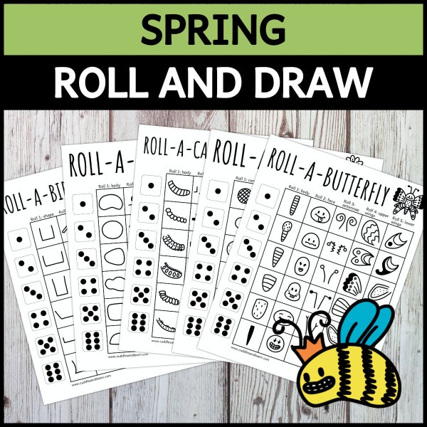 Spring Roll And Draw Game Spring Dice Drawing Activity For Kids BUNDLE (Printable PDF)