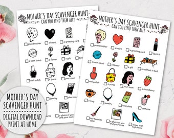 Mother's Day Scavenger Hunt For Kids, Indoor Kids Activity And Mother's Day Activity For Kids (Printable PDF in Color + B/W)